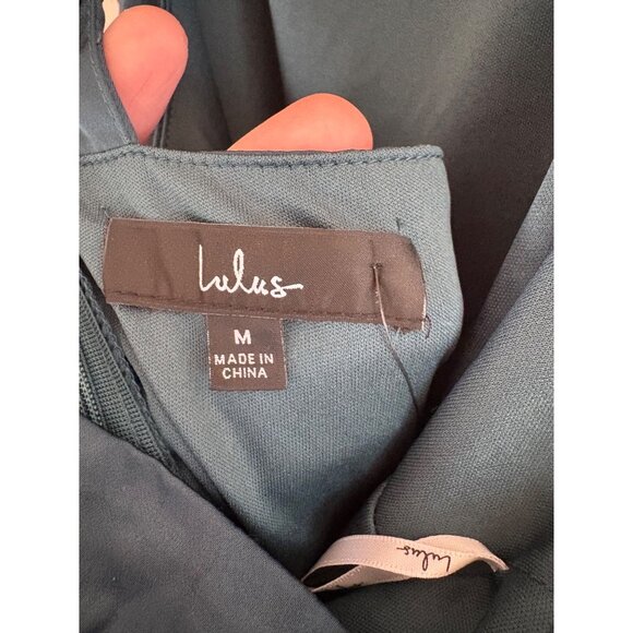 Lulus Luxe Vision Satin Halter Wide-Leg Jumpsuit Dark Teal Women’s Medium NWT - Picture 7 of 12